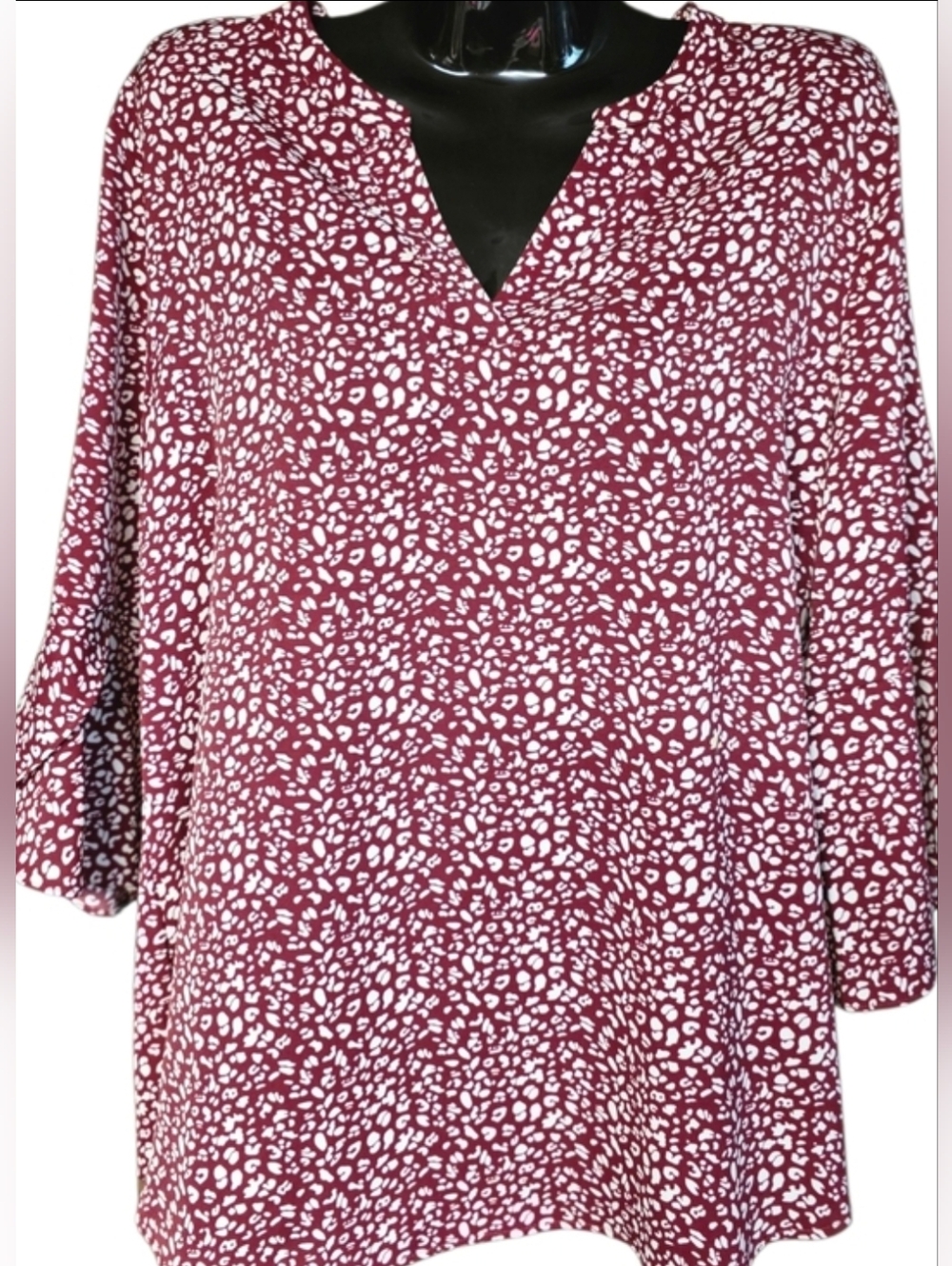 Maroon & White Top Split Bell Sleeves Large - Picture 8 of 8